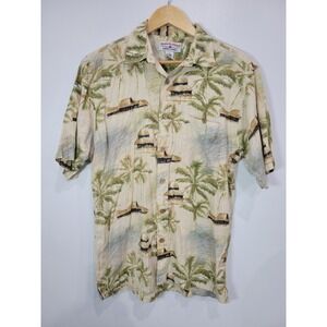 Boca Classics Mens Tropical Palm Tree Hut Shirt Size Medium